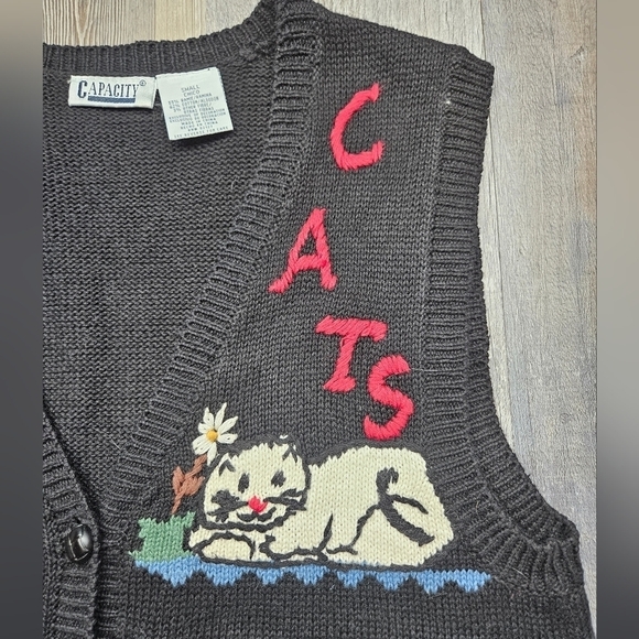 Vintage Cat Sweater Vest Capacity Petite Small - Picture 3 of 10